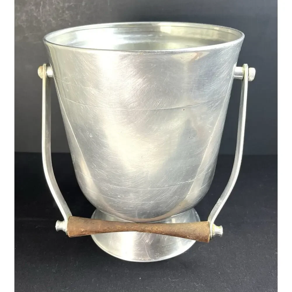VTG Mid-Century NASCO Italy Ice Bucket Aluminum Ice Bucket Teak Handle No Lid